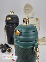 تراول ماگ لاکچری فلزی شیک، نی دار و بند بلند - Image 2