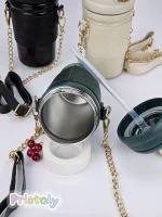 تراول ماگ لاکچری فلزی شیک، نی دار و بند بلند - Image 6